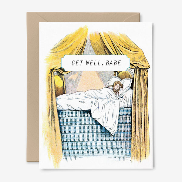 Get Well Babe Card | Vintage Art | Self Care | Feel Better