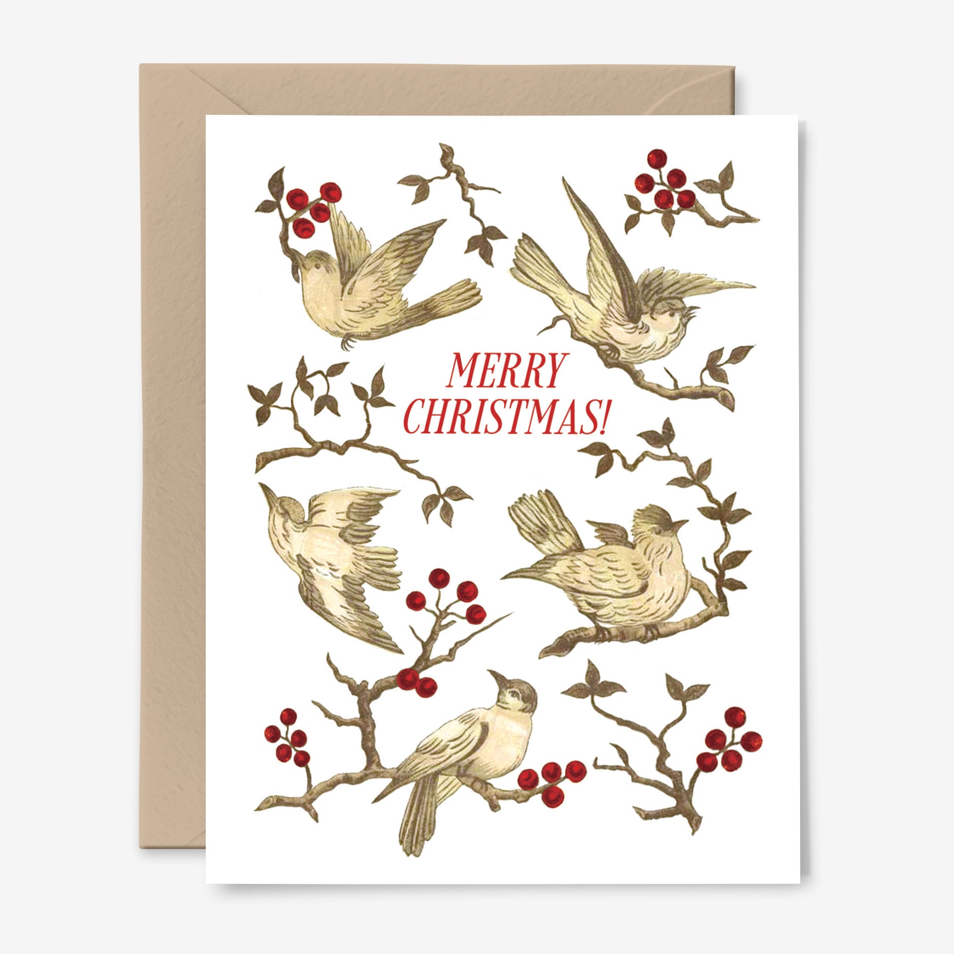 Merry Christmas Birds | Holiday Card | Vintage Art