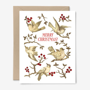 Merry Christmas Birds | Holiday Card | Vintage Art