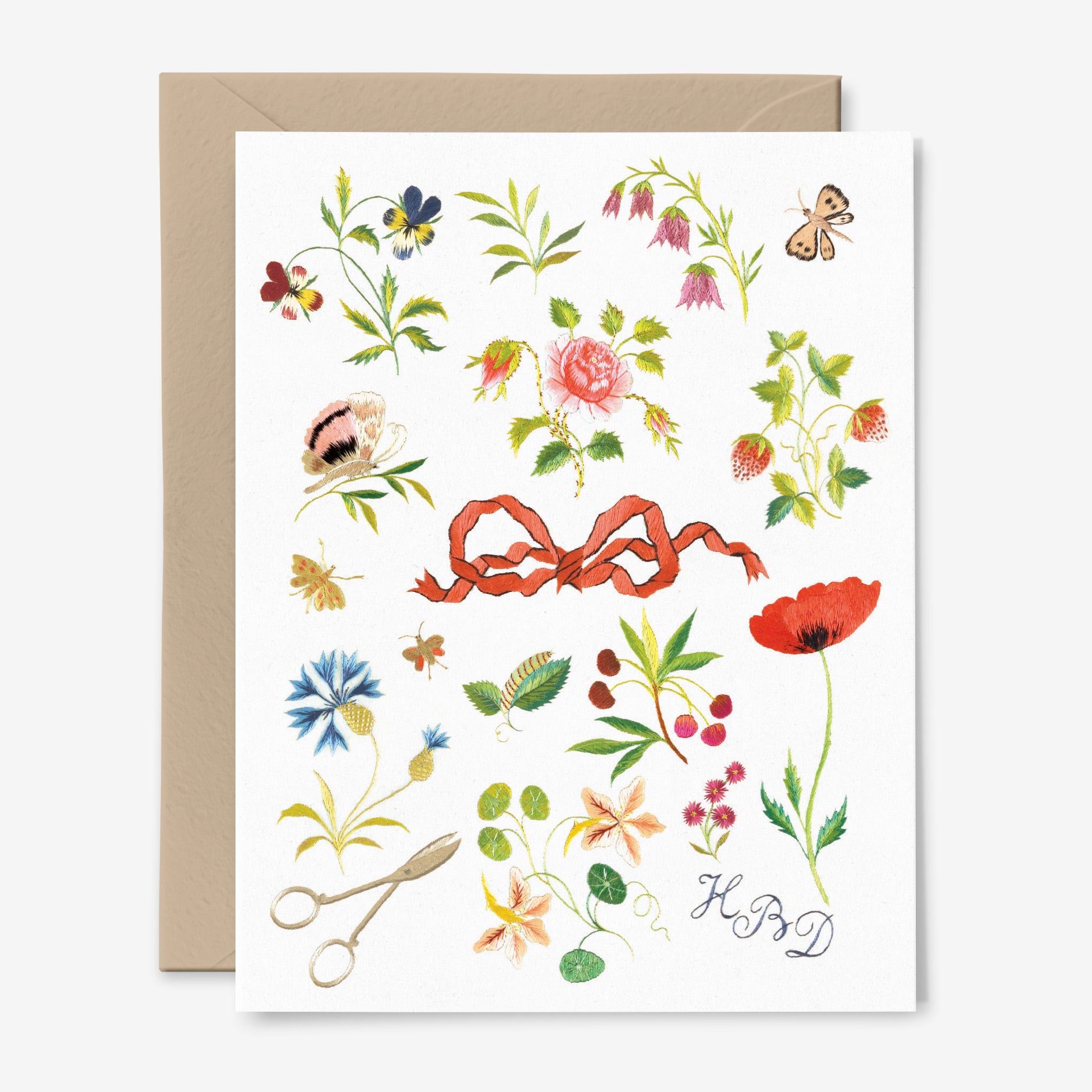 Happy Birthday Card | HBD | Bow | Flowers | Embroidery