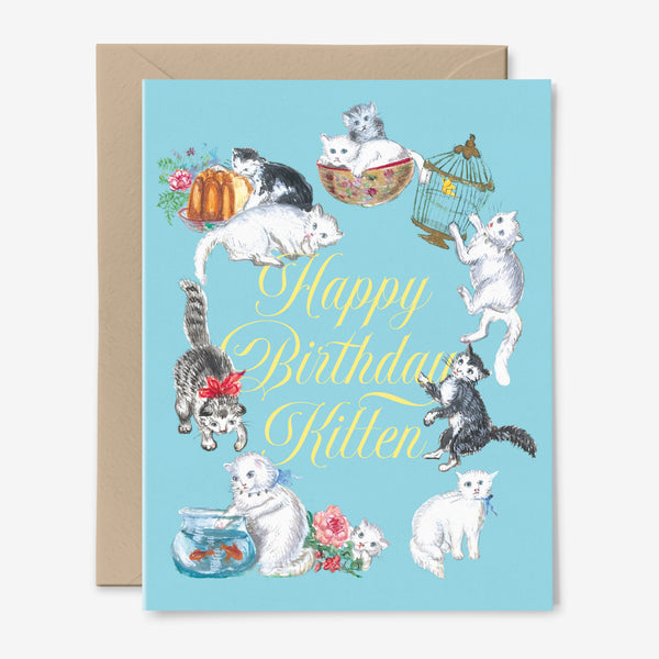 Happy Birthday Kitten | Cat Lady Card | Vintage Painting