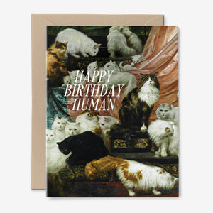 Happy Birthday Human | Cat Lady Card | Vintage Painting