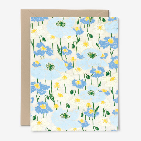 Blue Poppies Greeting Card | Any Occasion | Floral | Vintage Pattern