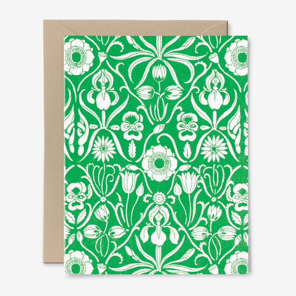 Garden Secrets Card | Green | Any Occasion | Floral | Vintage Pattern